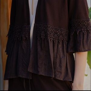 Brown Lace Trim Cardigan